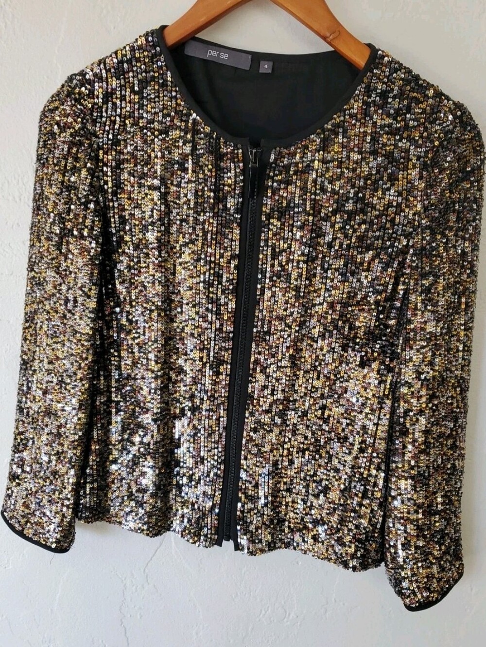 Per Se Gold & Black Sequin Zip Jacket